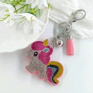 🔹️unicorn Rhinestone bag charm tassles key accessory ✨️🦄
